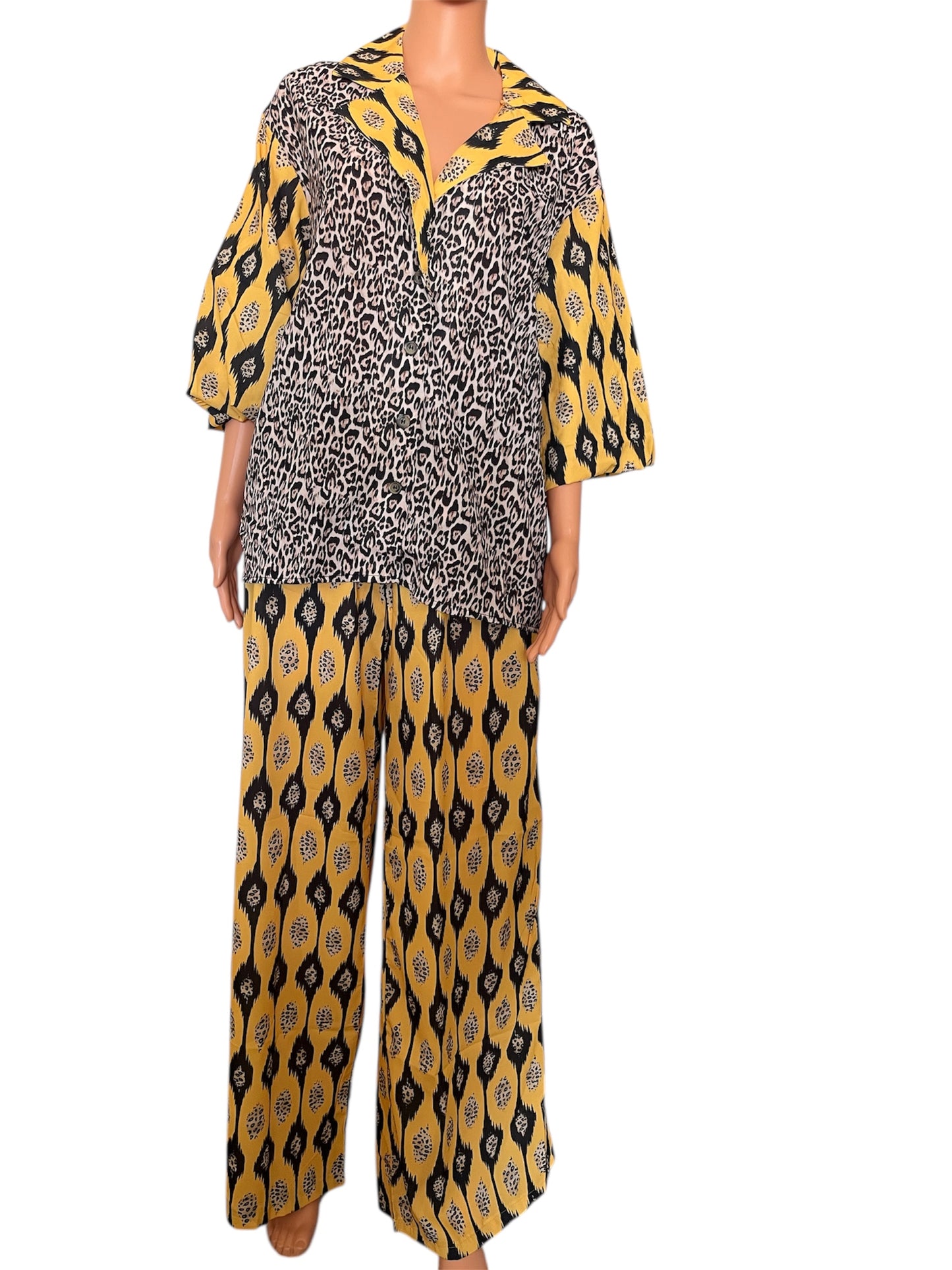Women's Church Suit Long Sleeve Cotton Leopard Print Top & Elastic Wrist Pants Casual All Seasons Fashion SetWomenswear